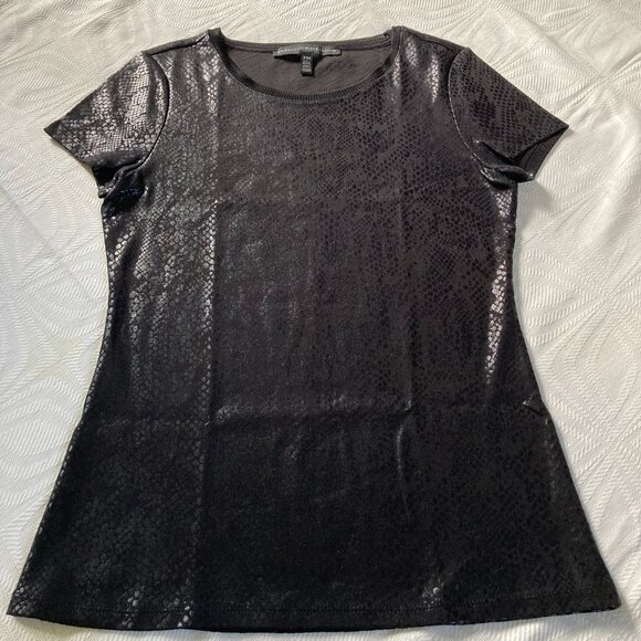 WHBM BLACK TEXTURED SHORT SLEEVED TEE with BANDED COLLAR SIZE XXS - Picture 8 of 14